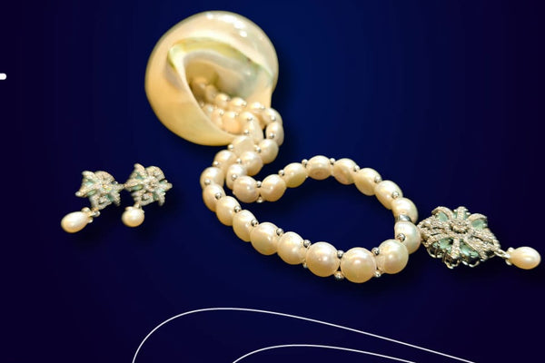 Pearl necklace with matching earrings